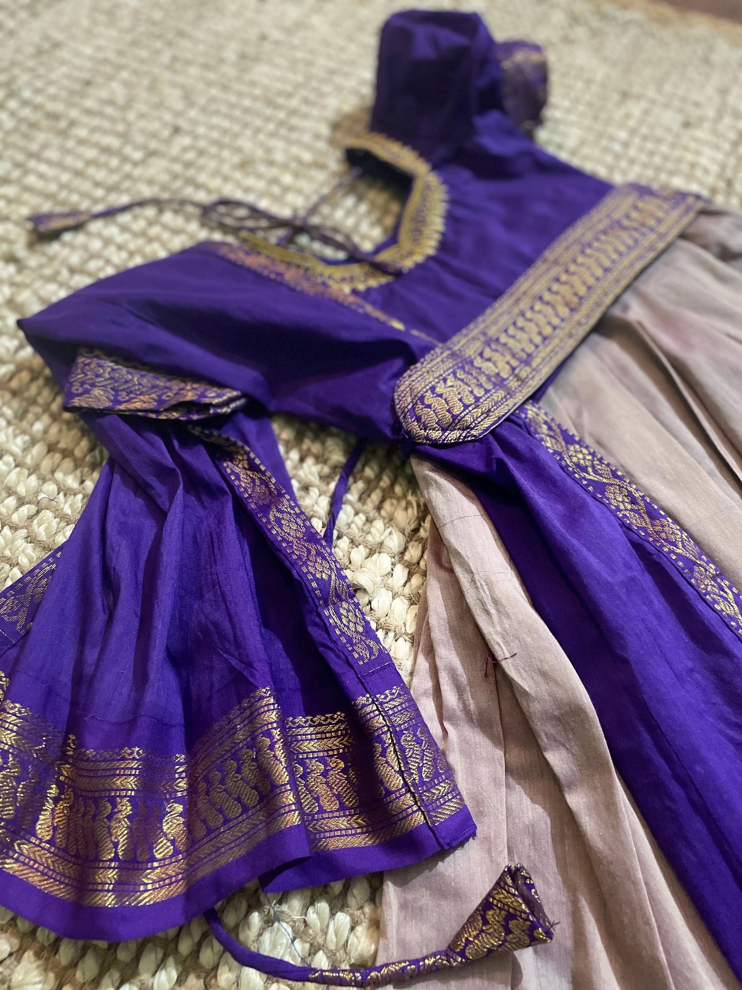 Purple with rare grey combination full lehenga set for baby girl ( Blouse, langa, belt, dupatta)