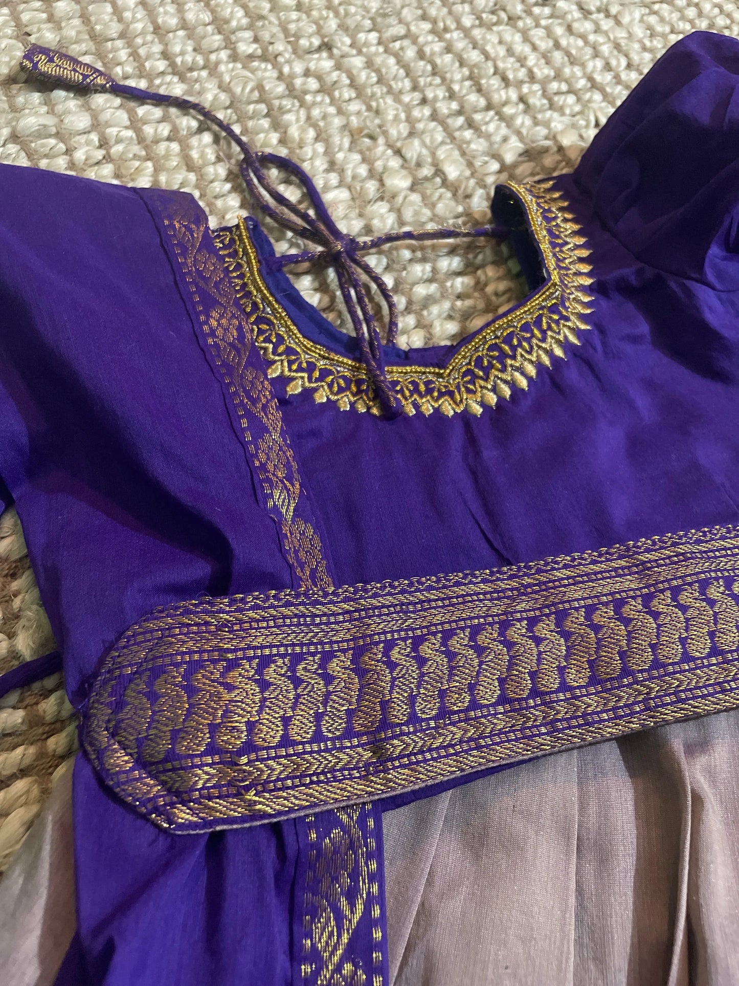 Purple with rare grey combination full lehenga set for baby girl ( Blouse, langa, belt, dupatta)