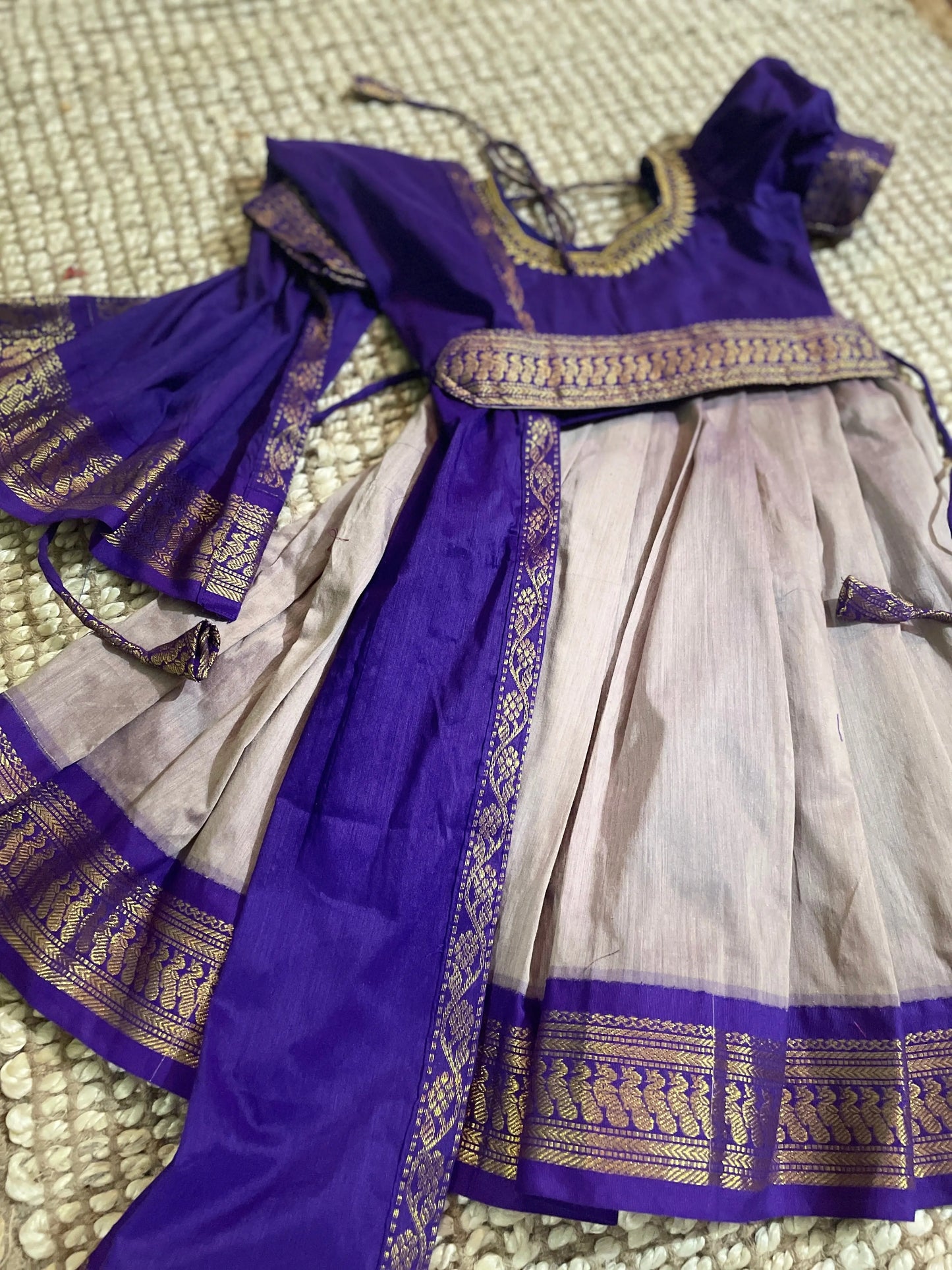 Purple with rare grey combination full lehenga set for baby girl ( Blouse, langa, belt, dupatta)