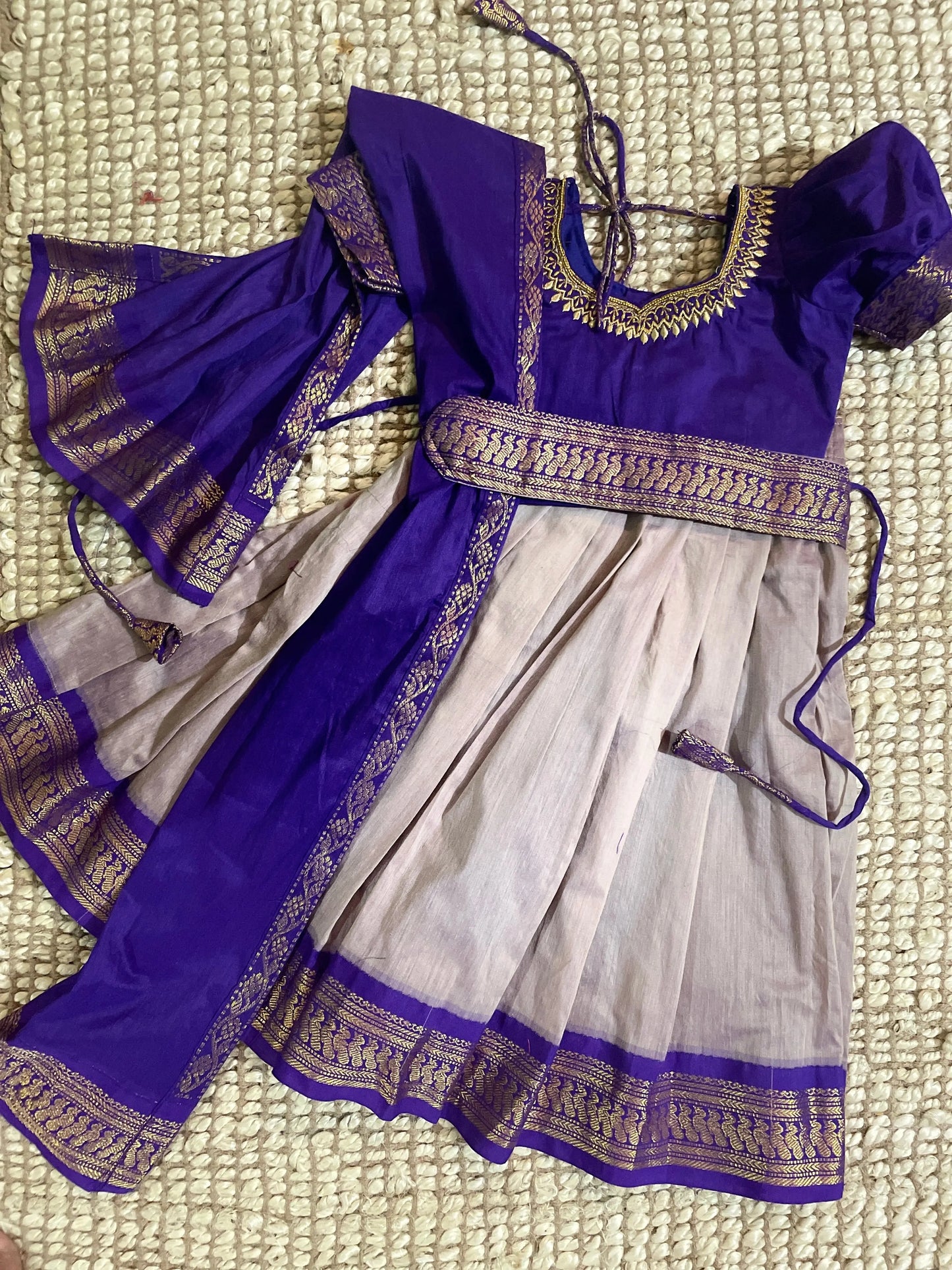Purple with rare grey combination full lehenga set for baby girl ( Blouse, langa, belt, dupatta)