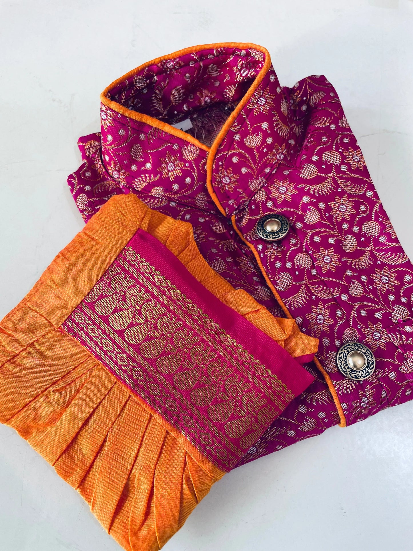 Orange and pink kurta dhoti for baby boy