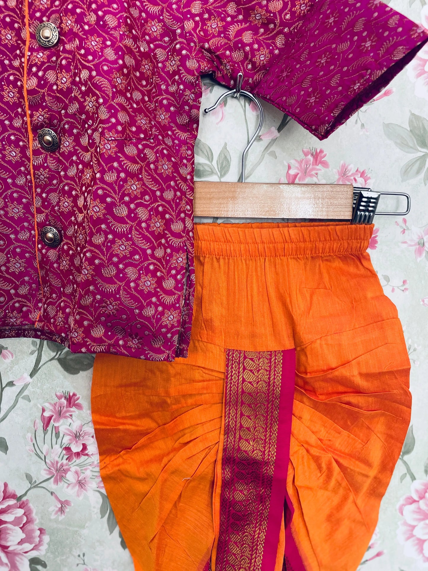 Orange and pink kurta dhoti for baby boy