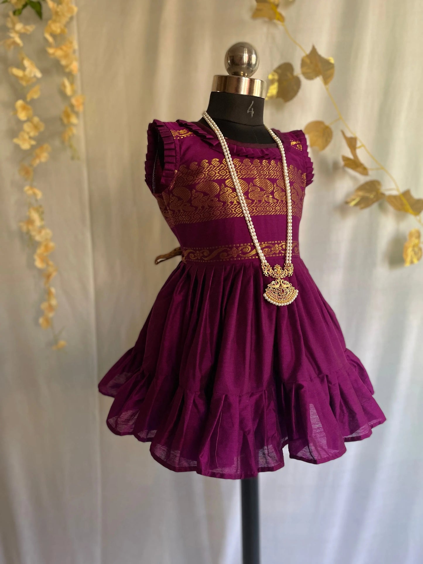 Grape wine - frock & cotton silk saree mom and daughter combo set