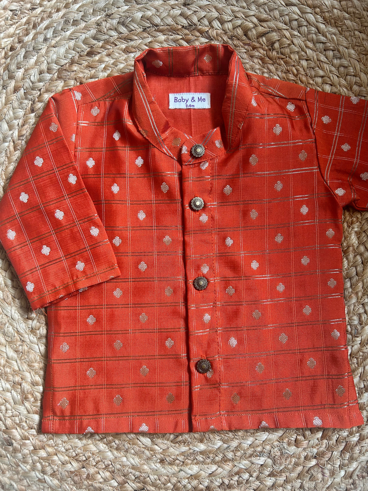 Orange butta checks Kurta for baby boy ethnic top wear