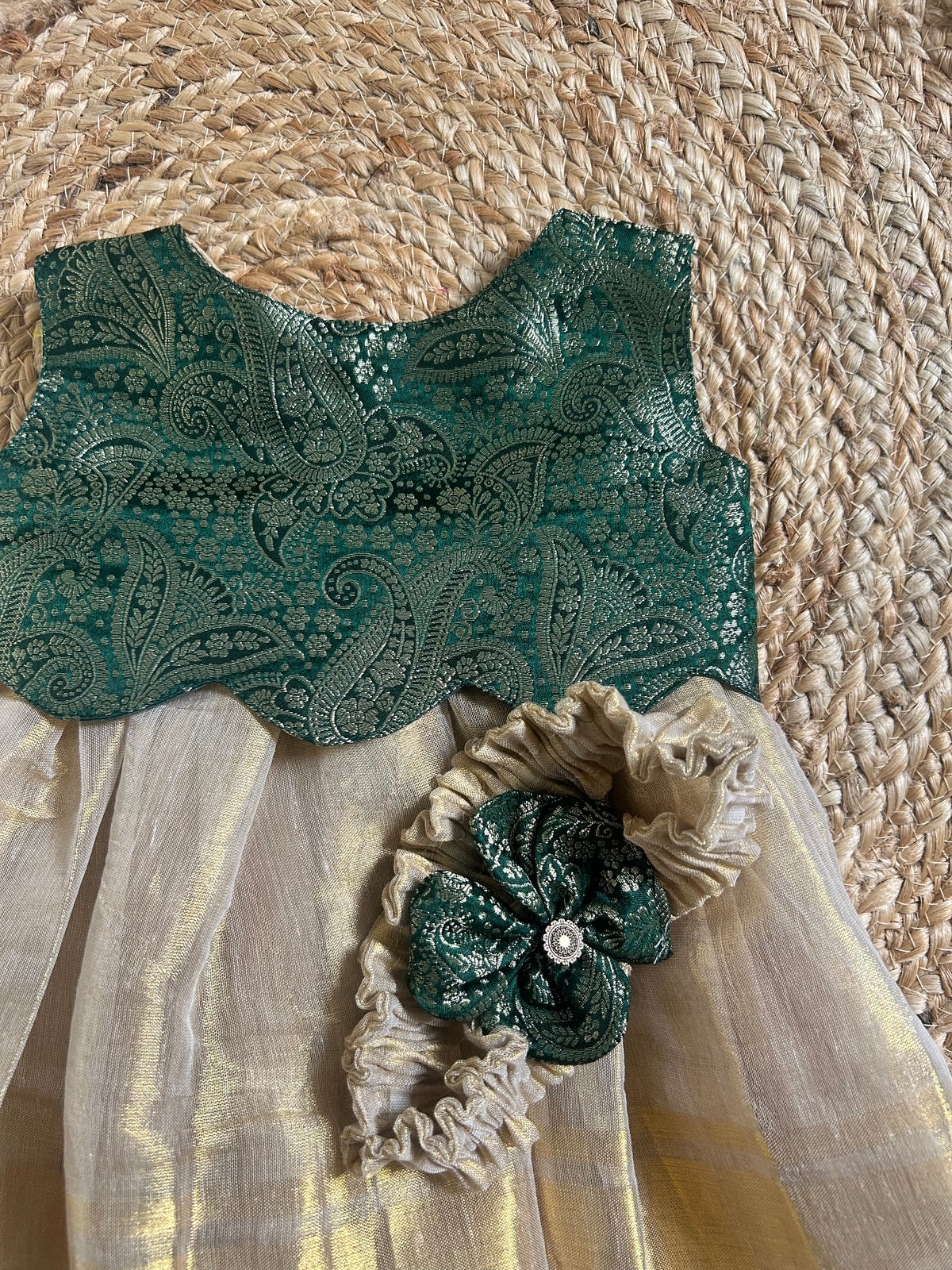 Royal Green & Golden Gleam  Scallop Gown Ethnic Wear for Baby Girl – Birthday frock for Baby Girl