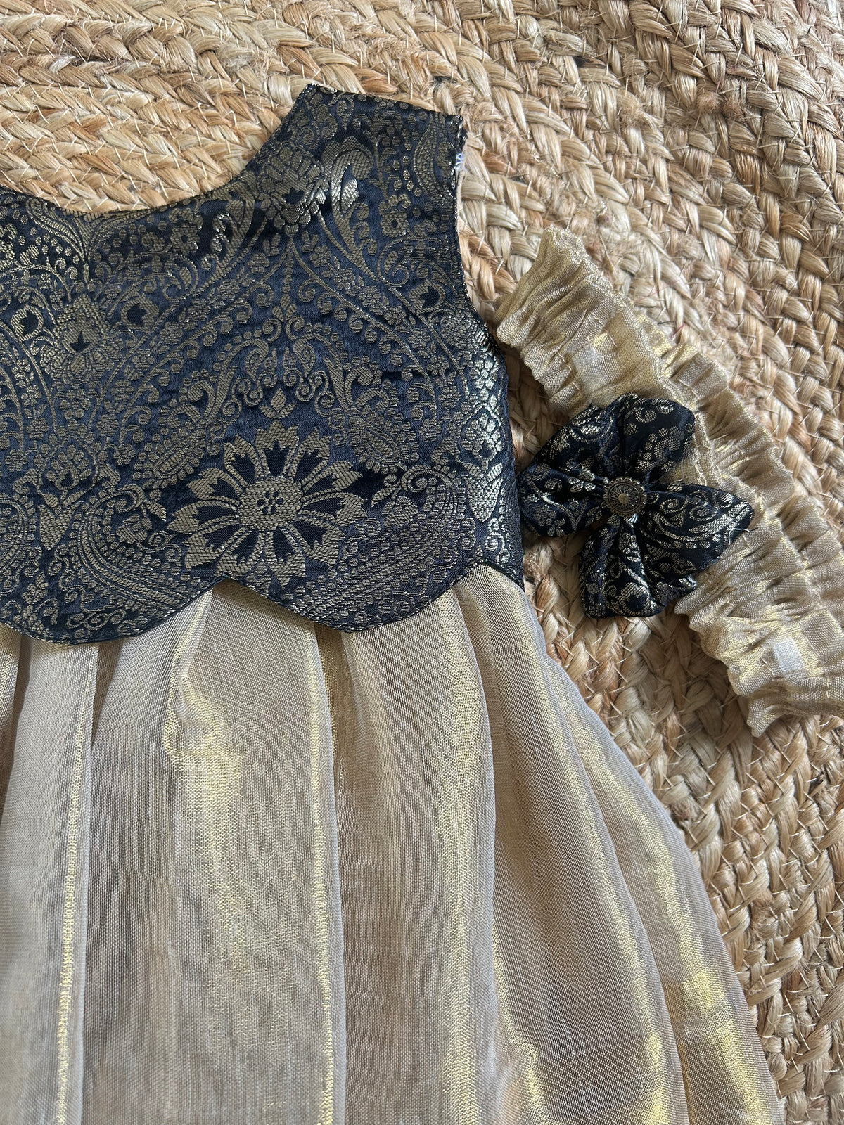 Royal Black & Golden Gleam  Scallop Gown Ethnic Wear for Baby Girl – Birthday frock for Baby Girl