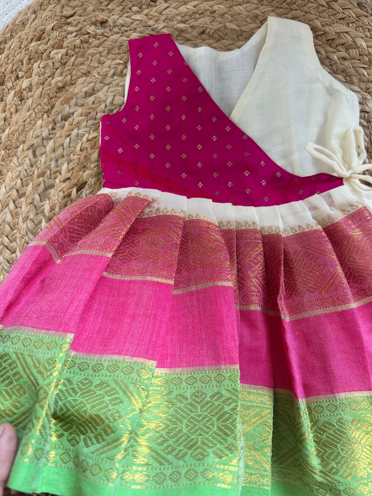 Mul cotton White & Pink Angrakha-Style  Ethnic Wear for Baby Girl – Traditional frock for Baby Girl