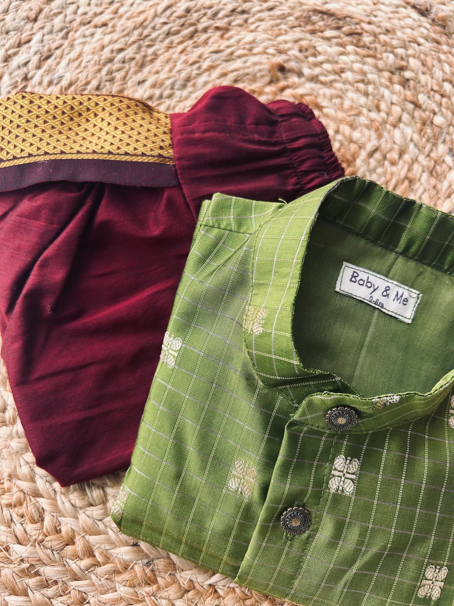 Reshme Chowka and maroon Kurta Dhoti for baby boy - Festive Collection