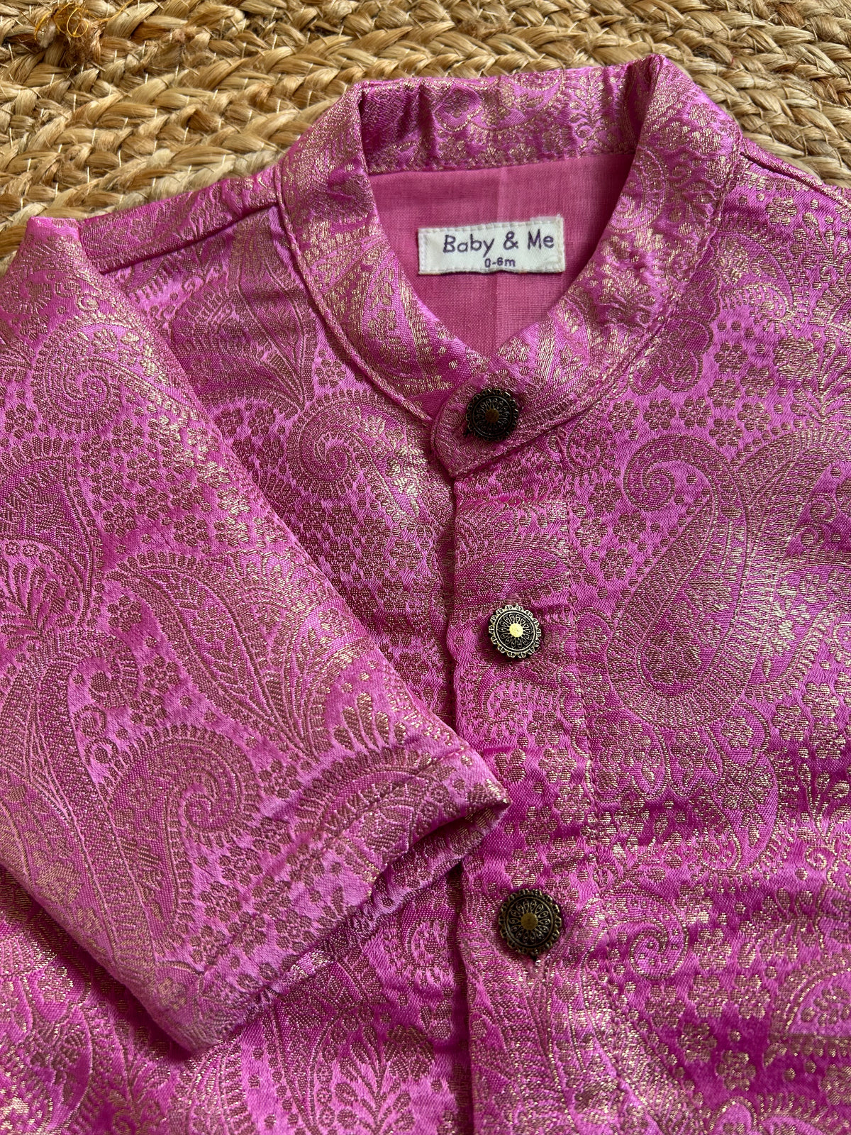 Gulabi Paisley Light Pink Banarasi Traditional Kurta for baby boy ethnic top wear
