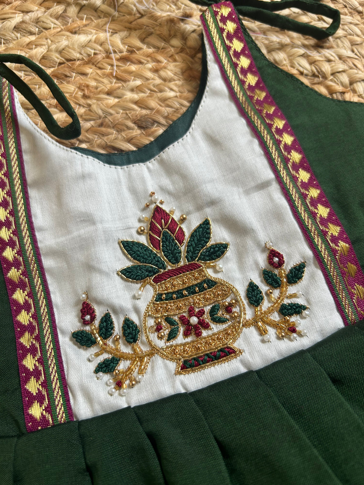 Royal Green Heritage Kalash Hand-Embroidered Multi-Layered Ethnic Wear for Baby Girl – Traditional frock for Baby Girl