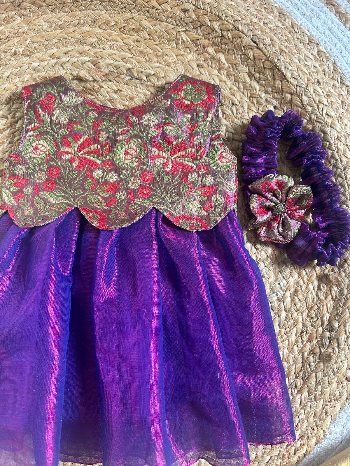 Purple with Gilded Rose Petal Infant Gown Ethnic Wear for Baby Girl – Birthday frock for Baby Girl