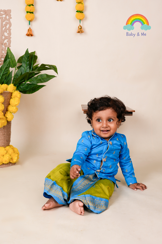 Electric Blue Kurta Dhoti Silk Ethnic Wear for Baby Boy