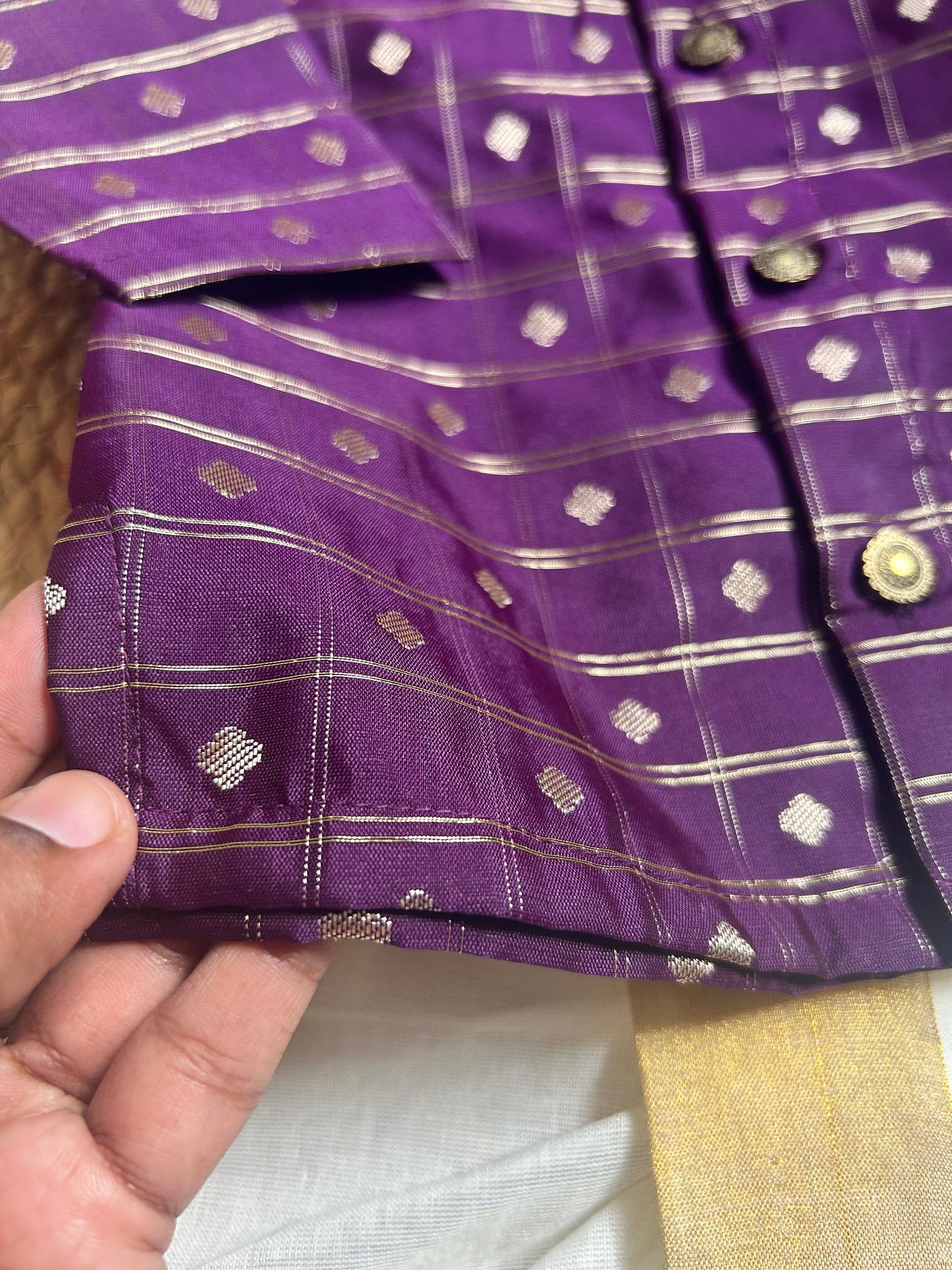 Reshme chowka purple with handloom cotton white with zari dhoti ethnic wear for baby boy