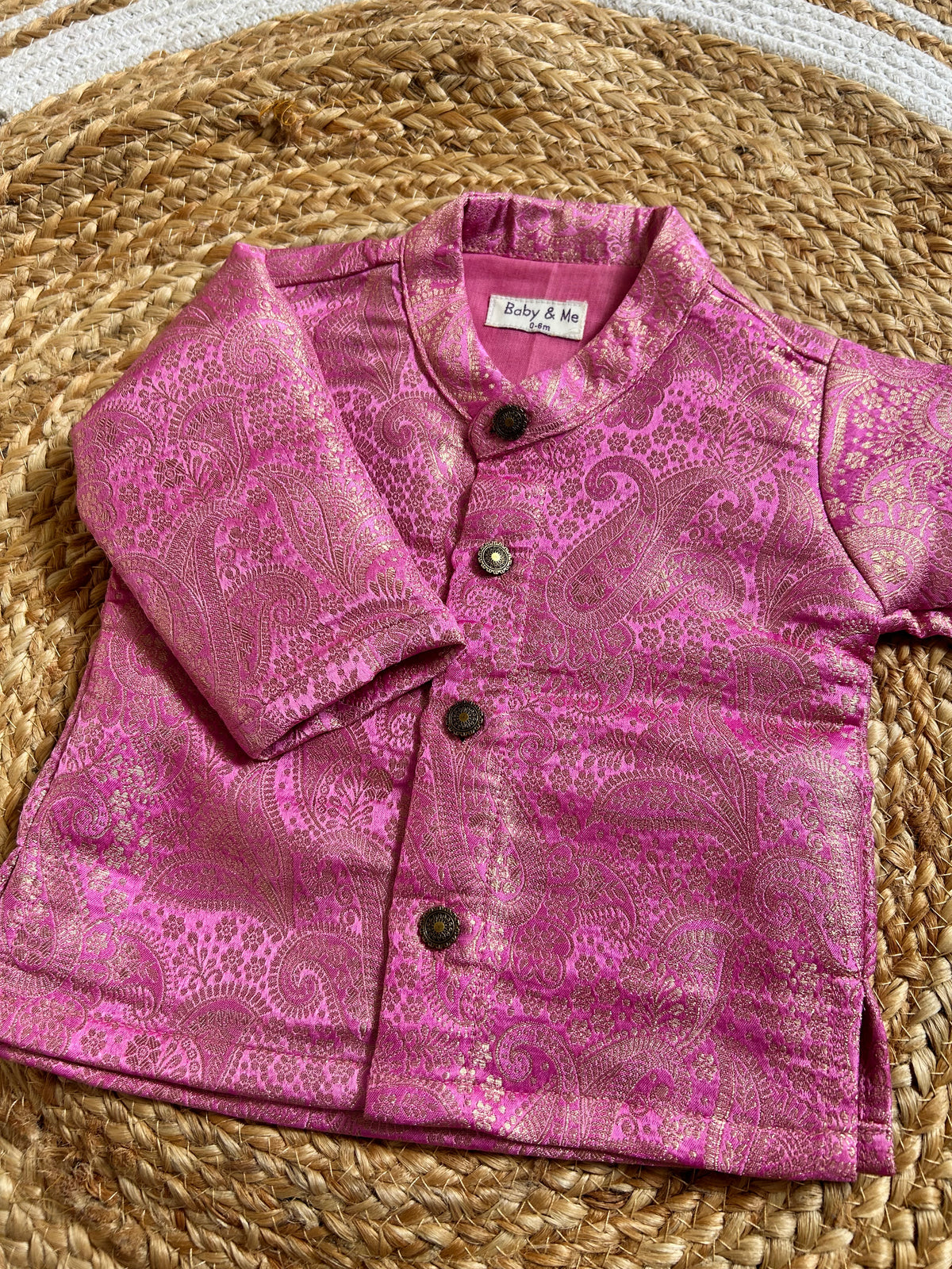 Gulabi Paisley Light Pink Banarasi Traditional Kurta for baby boy ethnic top wear