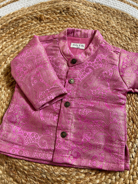Gulabi Paisley Light Pink Banarasi Traditional Kurta for baby boy ethnic top wear