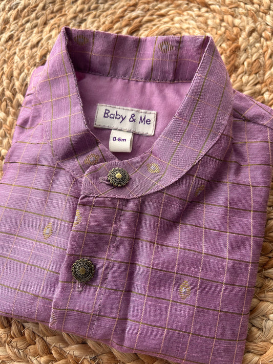 Lavender checks Kurta for baby boy ethnic top wear - Reshme Chowka Collection