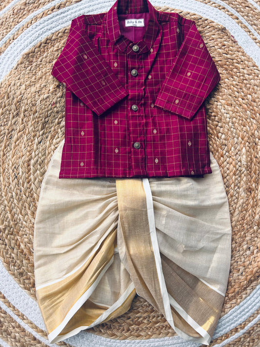 Reshme Chowka and gold Kurta Dhoti for baby boy - Festive Collection