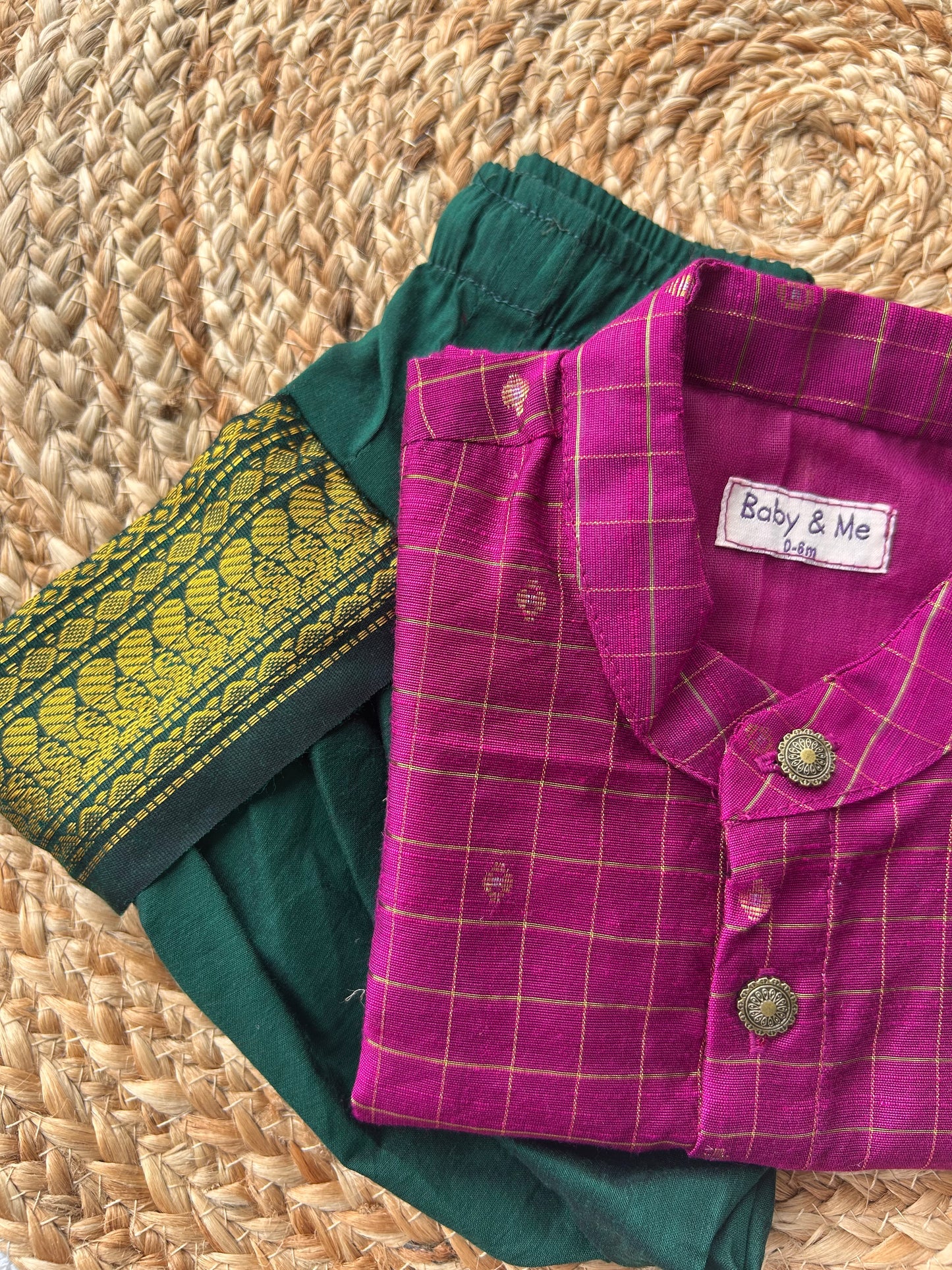 Reshme Chowka and green Kurta Dhoti for baby boy - Festive Collection