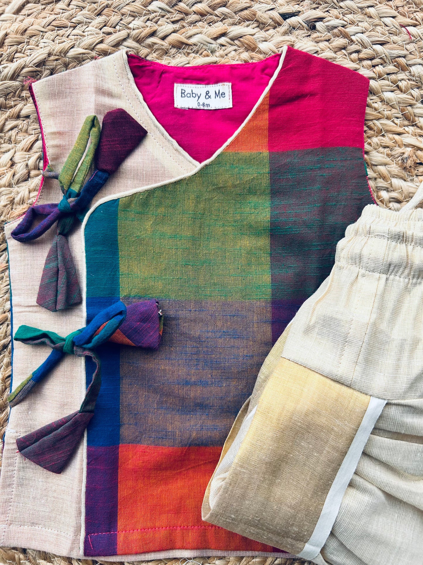 Madras checks angrakha with gold tissue dhoti comfortable ethnic wear for baby boy