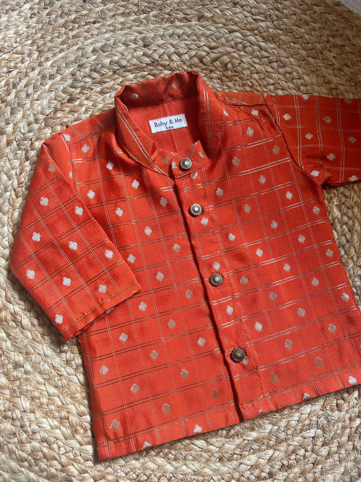 Orange butta checks Kurta for baby boy ethnic top wear