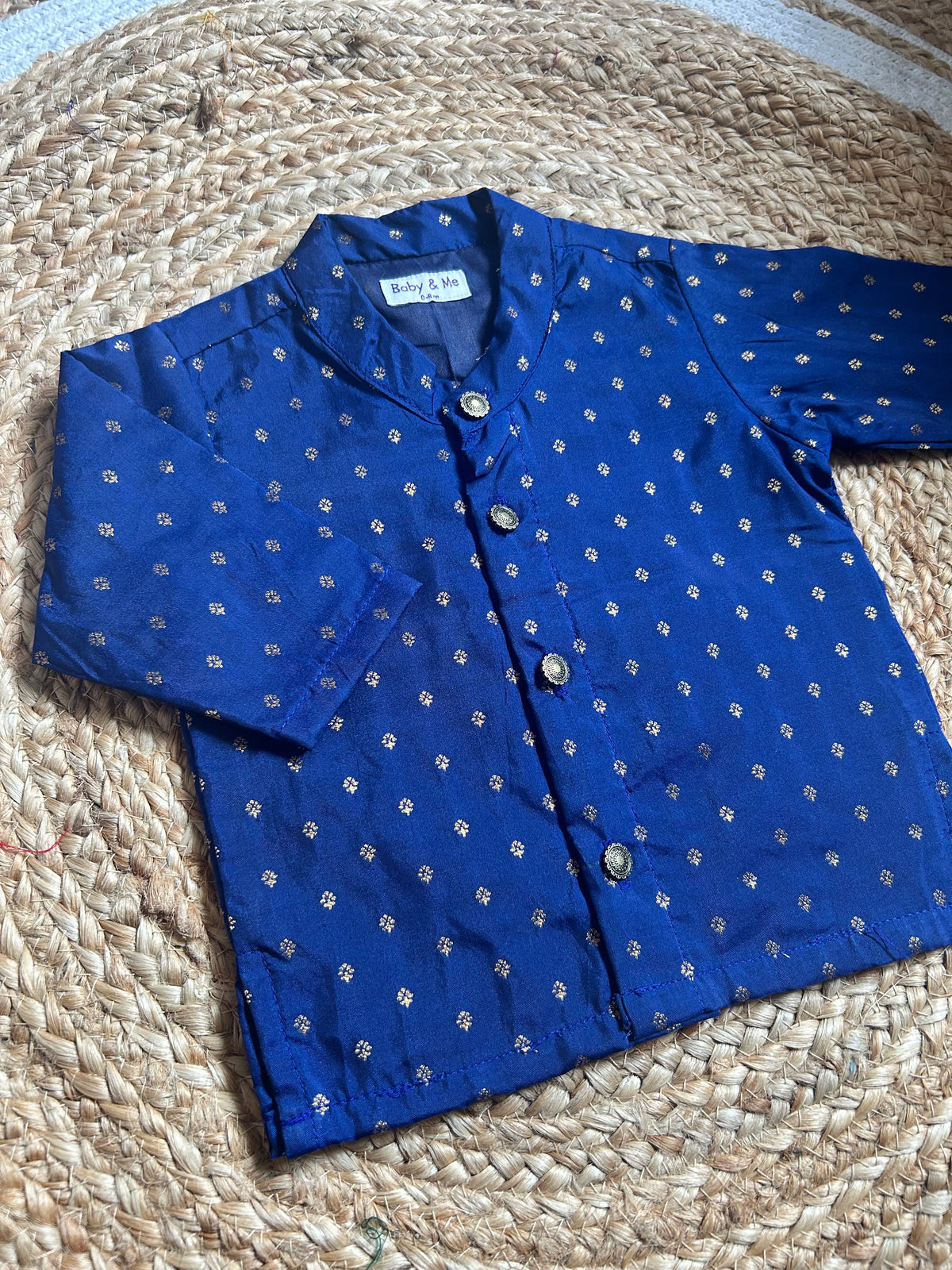 Navy blue with pink mangalagiri cotton traditional kurta dhoti for baby boy