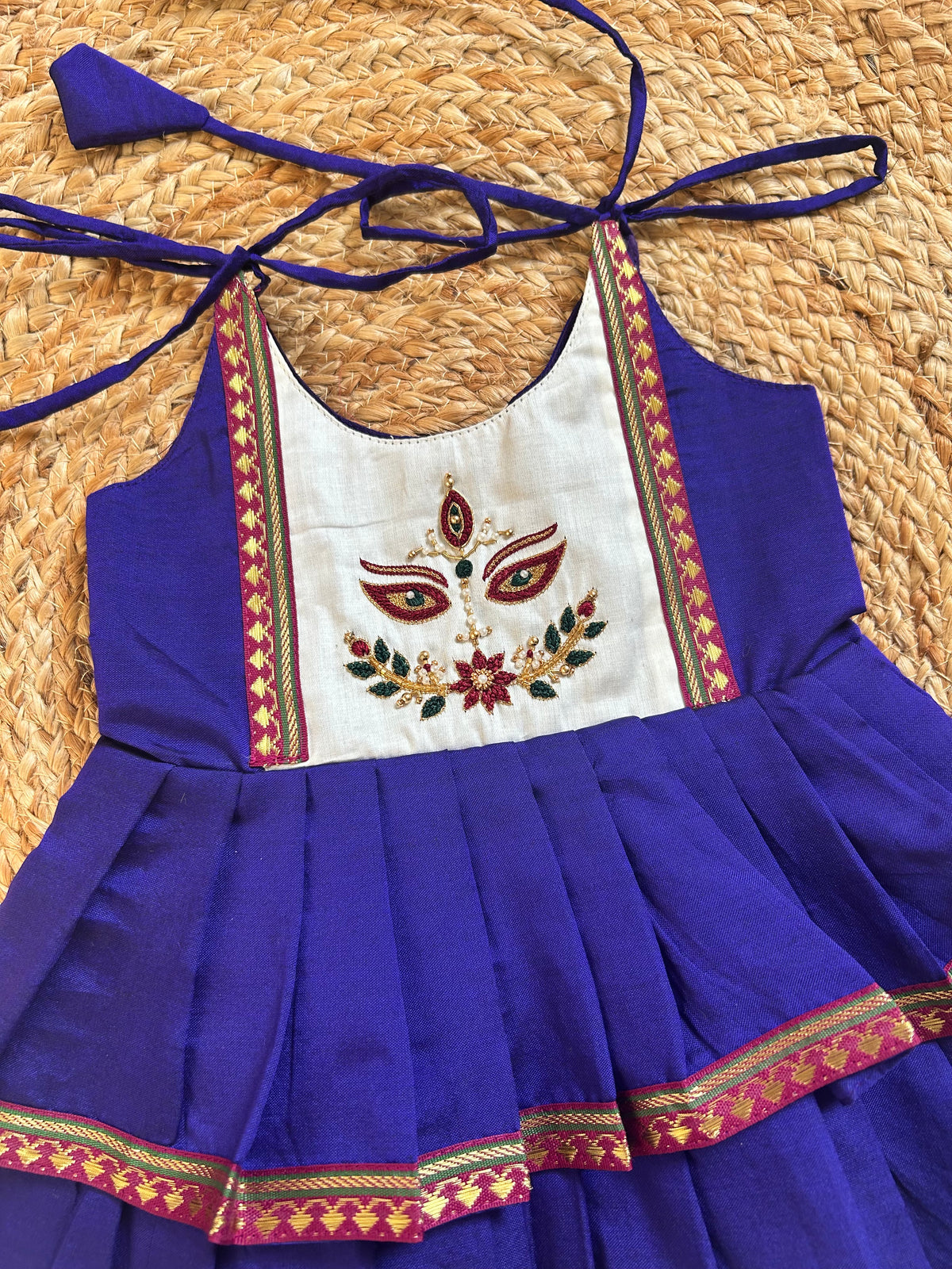 Royal Purple Durga Maa Hand-Embroidered Multi-Layered Ethnic Wear for Baby Girl – Traditional frock for Baby Girl