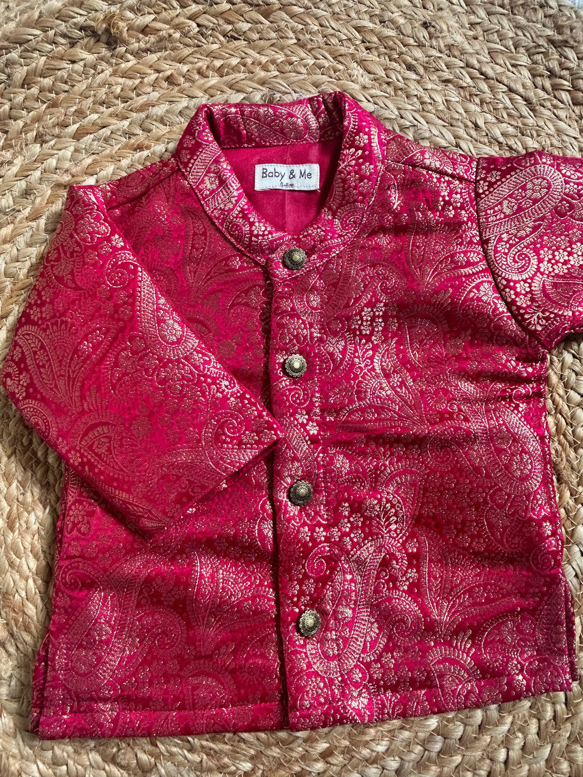 Grand Ethnic Celebration Pink Banarasi Traditional Kurta for baby boy ethnic top wear