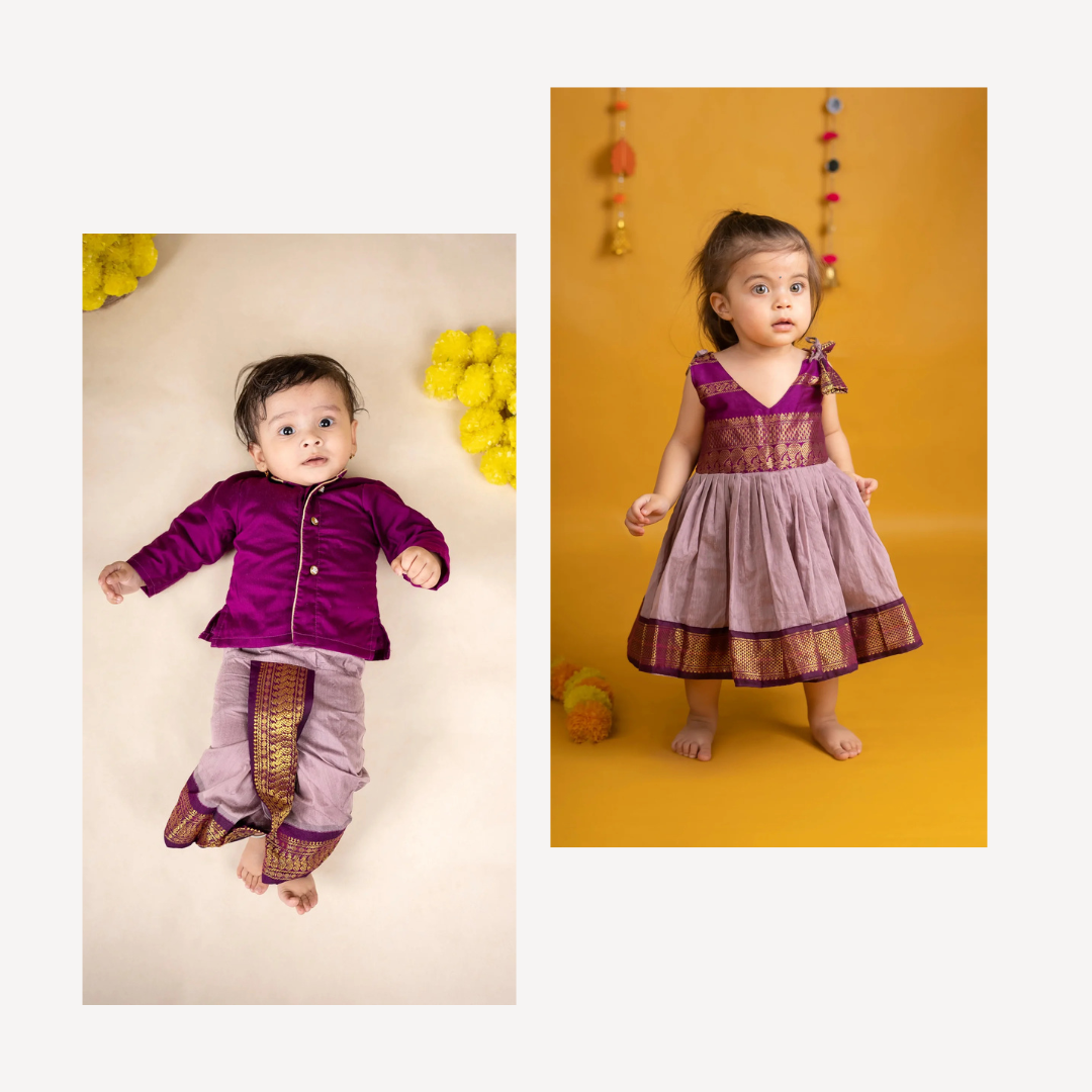 Wine and lavendar sibling combo (best seller)- ethnic wear for bro and sis twinning set