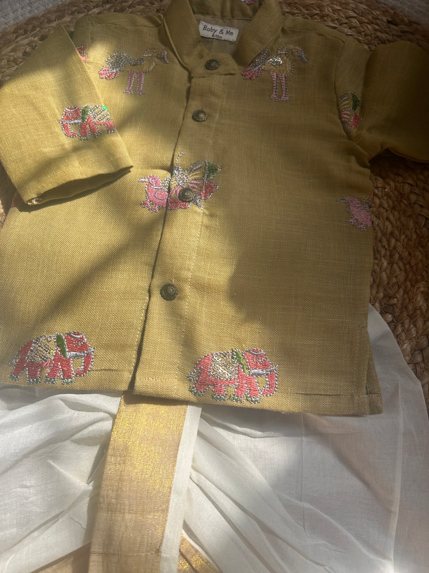 Pure Linen Pastel Yellow and Cream handloom cotton Kurta Dhoti ethnic wear for baby boy