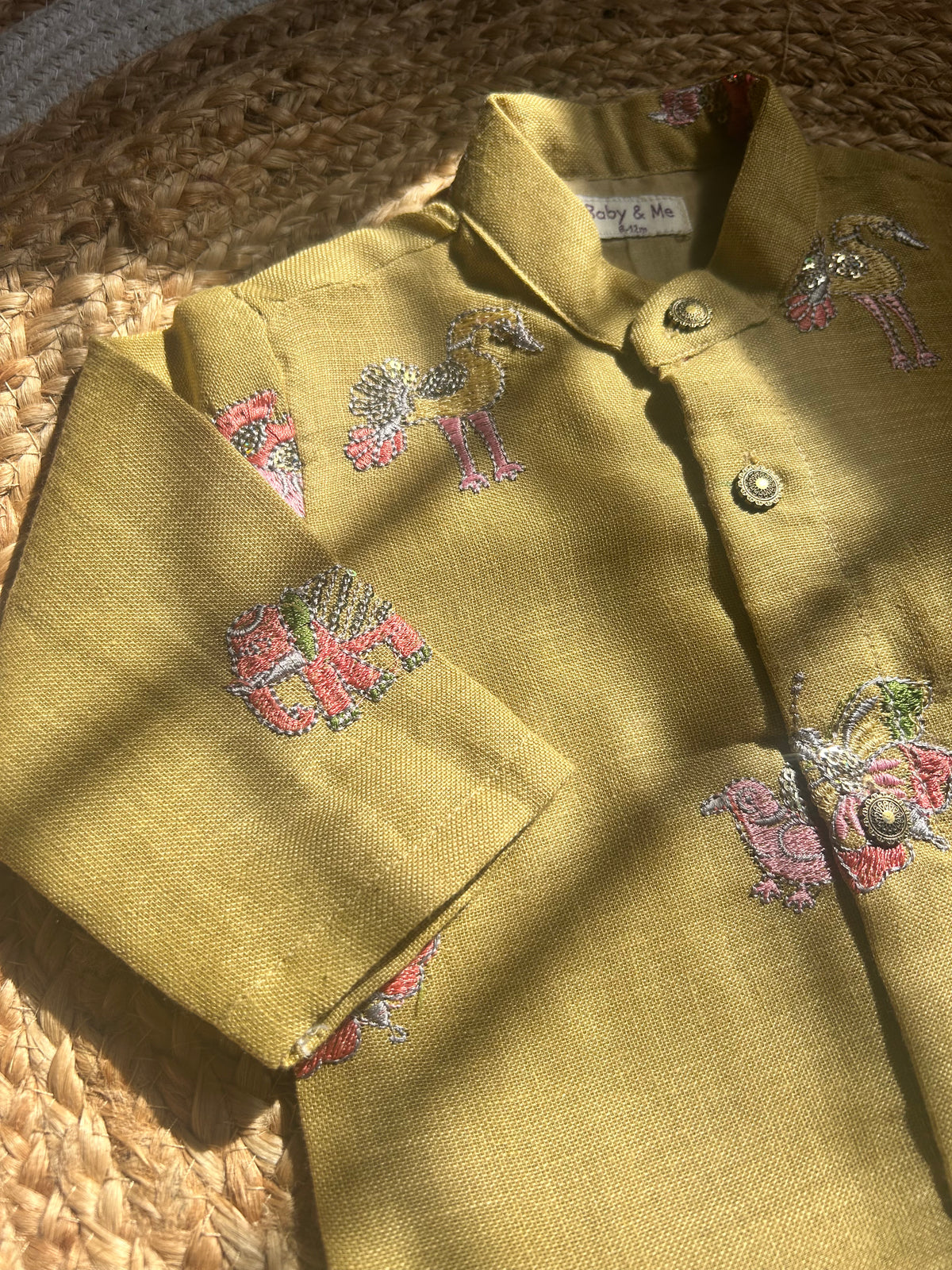Yellow multi linen Kurta for baby boy ethnic top wear