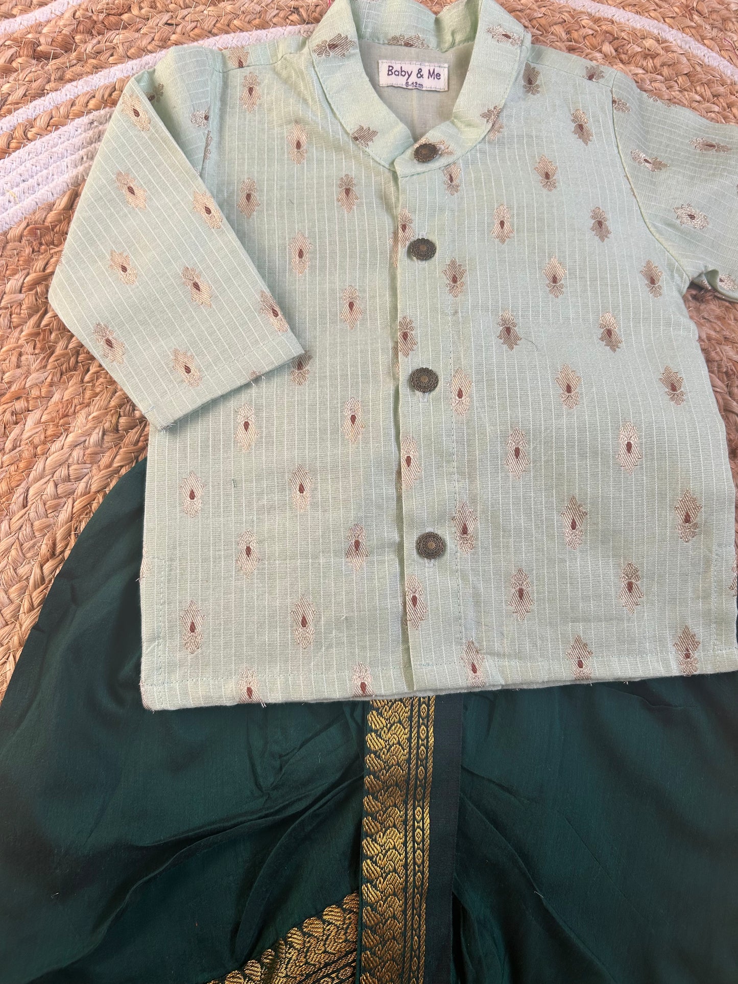 Pista green banarasi chanderi and bottle green Dhoti for Boys – Traditional Ethnic Wear for Baby Boy