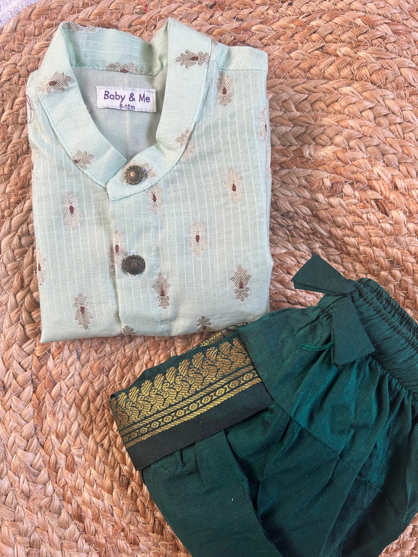 Pista green banarasi chanderi and bottle green Dhoti for Boys – Traditional Ethnic Wear for Baby Boy