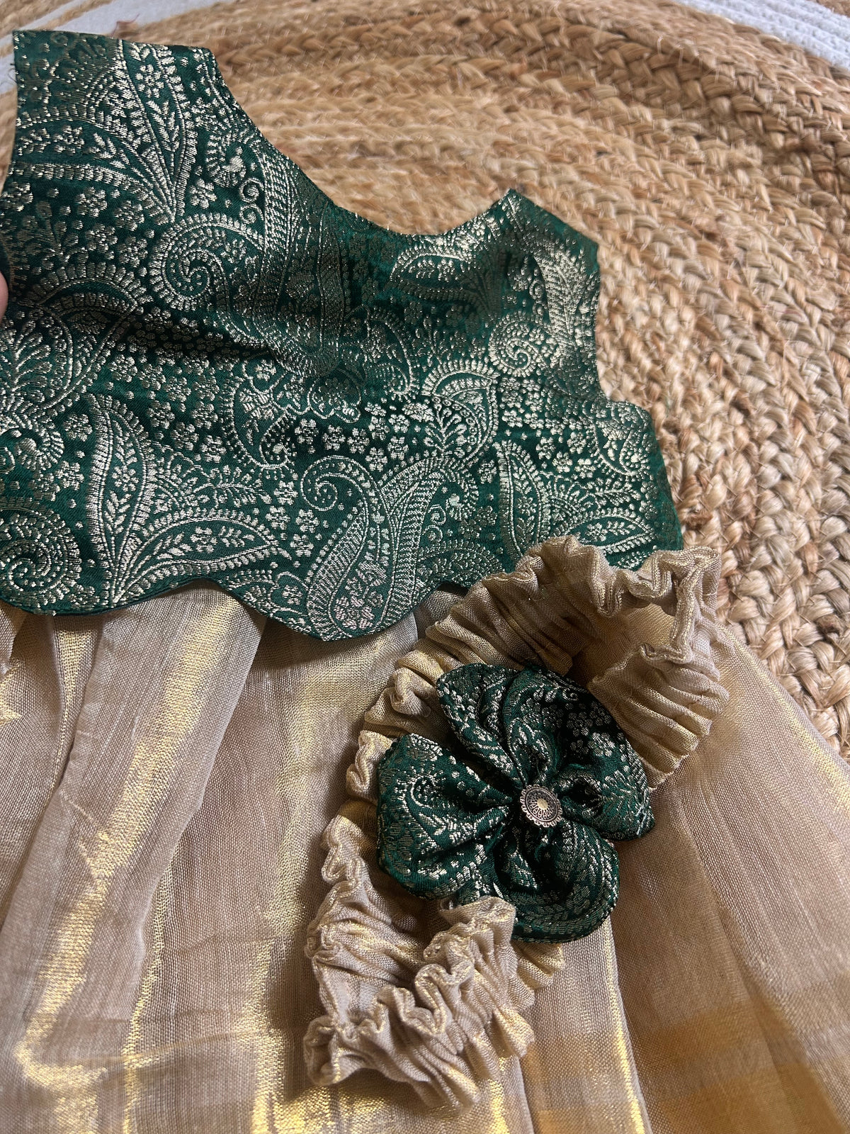 Royal Green & Golden Gleam  Scallop Gown Ethnic Wear for Baby Girl – Birthday frock for Baby Girl