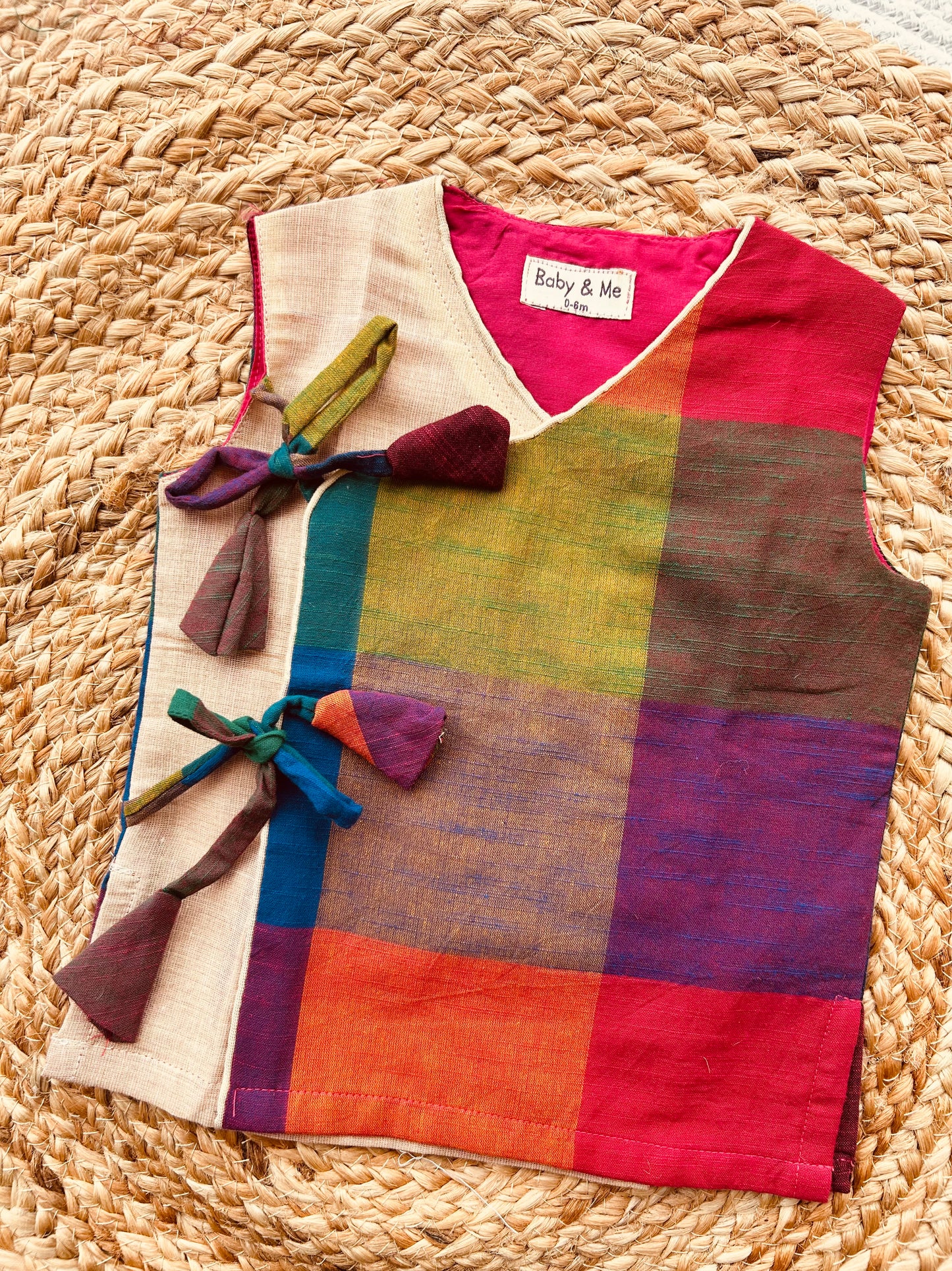 Madras checks angrakha with gold tissue dhoti comfortable ethnic wear for baby boy