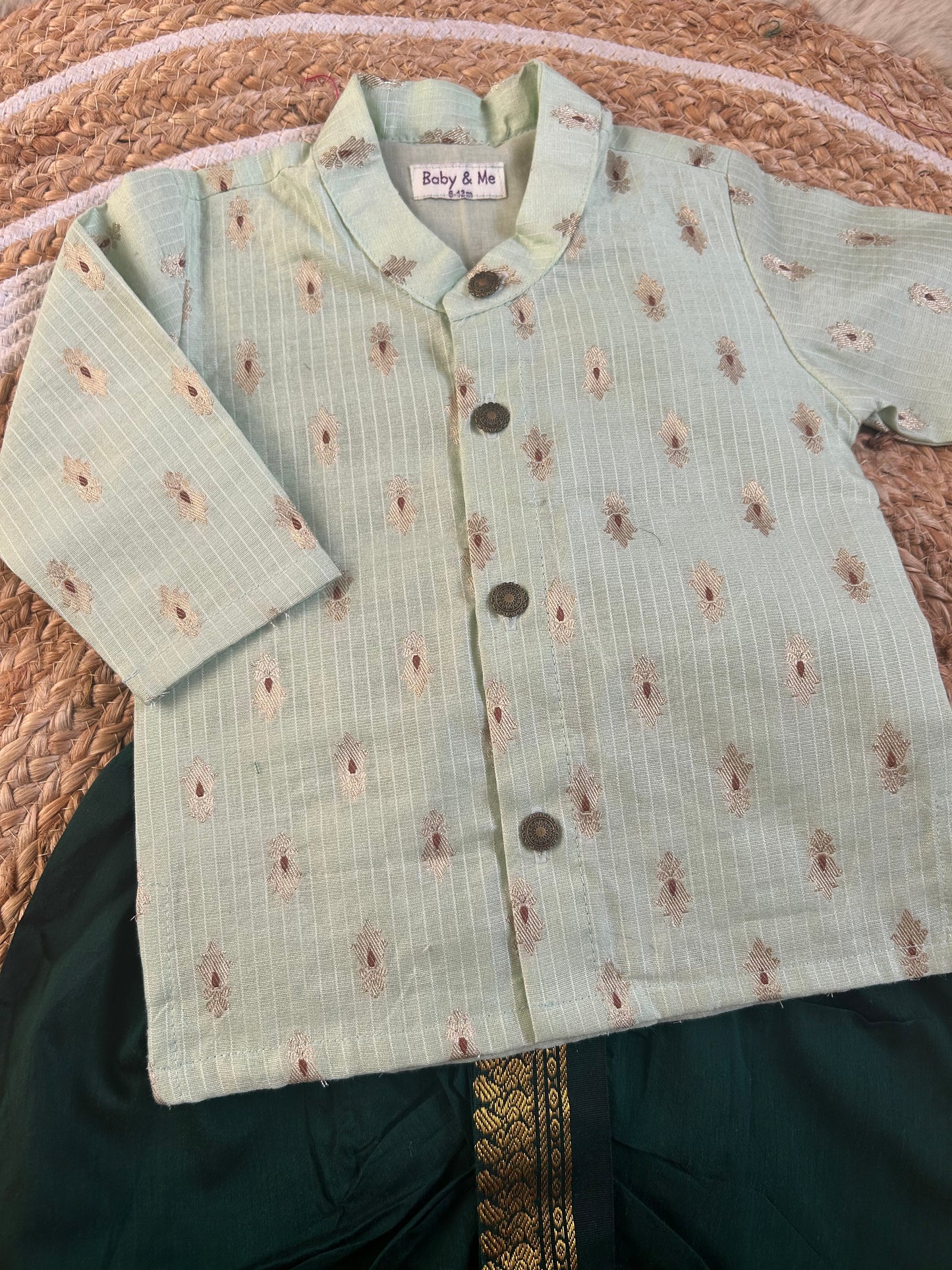 Pista green banarasi chanderi and bottle green Dhoti for Boys – Traditional Ethnic Wear for Baby Boy