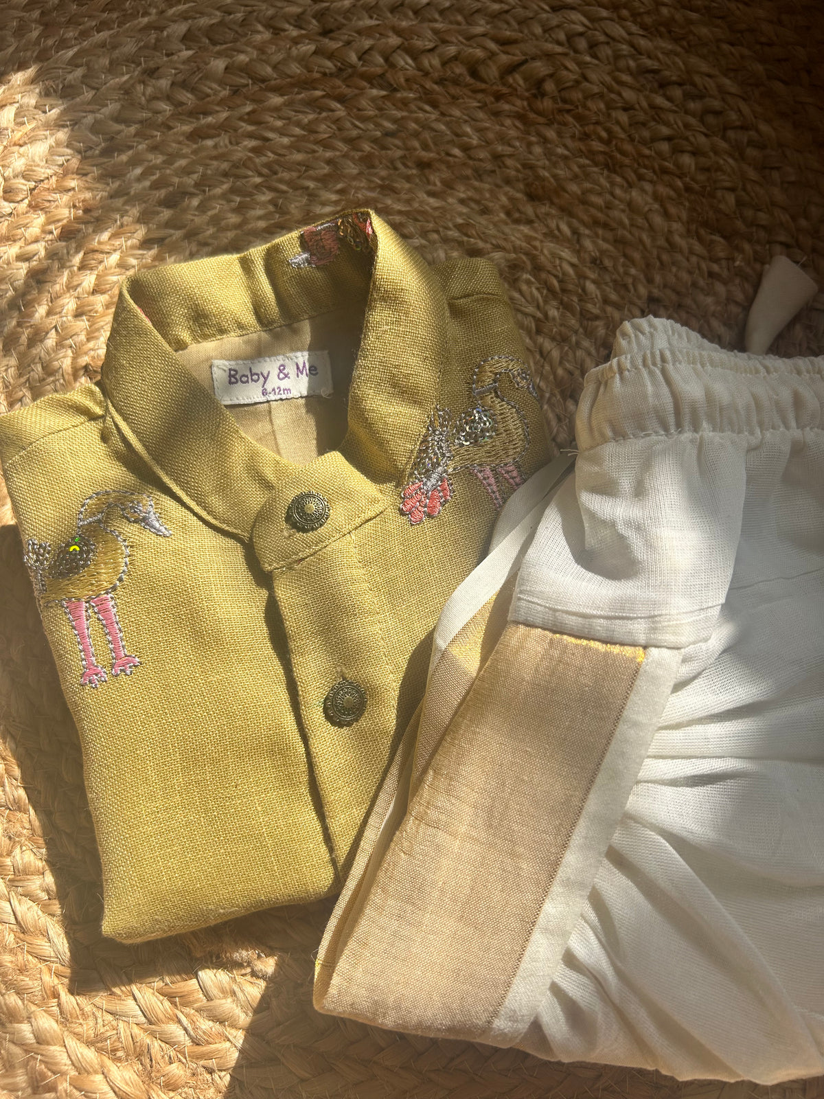Pure Linen Pastel Yellow and Cream handloom cotton Kurta Dhoti ethnic wear for baby boy
