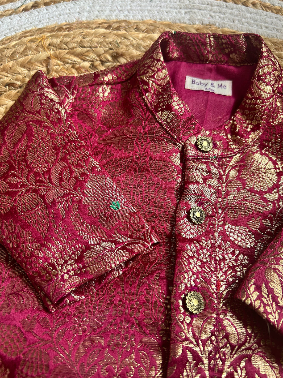 Wine Banarasi Traditional Kurta for baby boy ethnic top wear