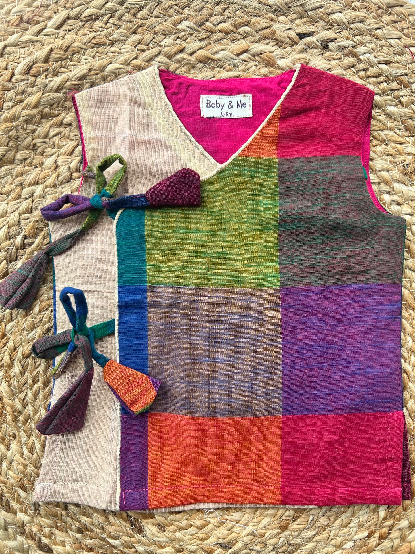 Madras checks angrakha with gold tissue dhoti comfortable ethnic wear for baby boy