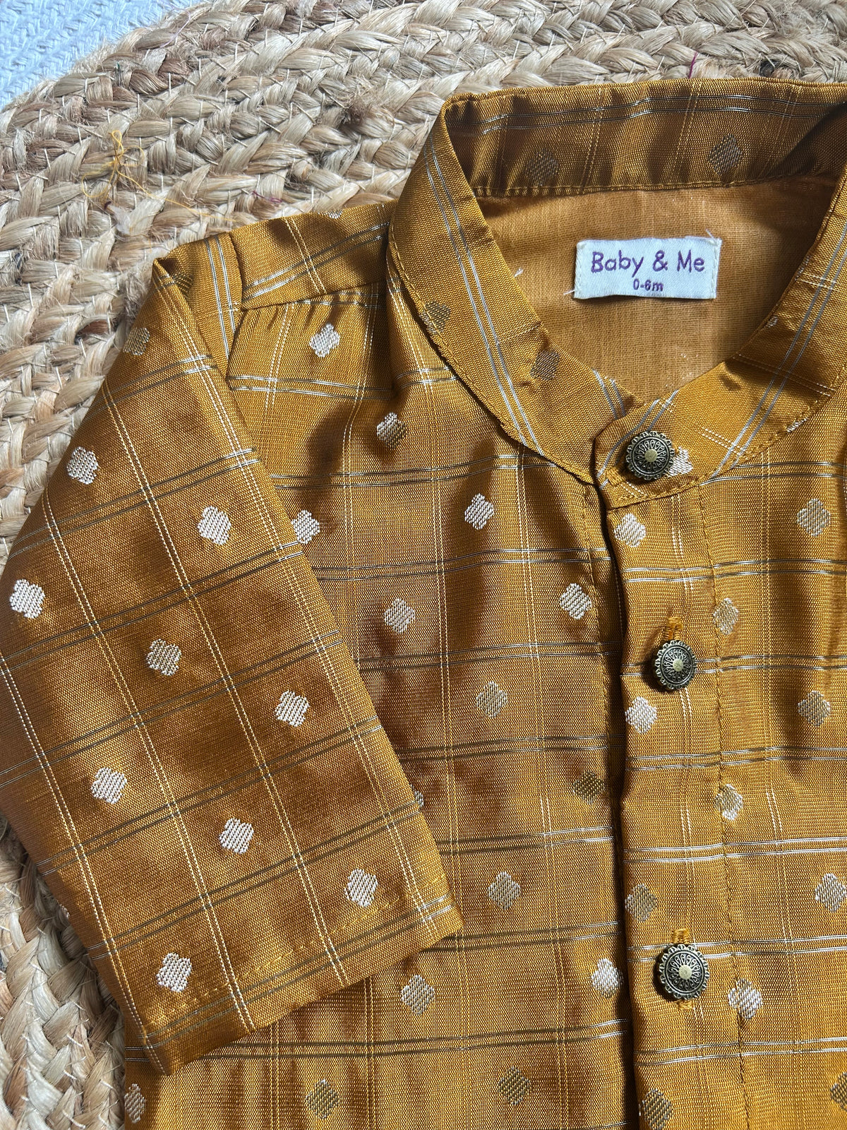Honey gold with cream reshme chowka Kurta Dhoti for baby boy - Festive Collection