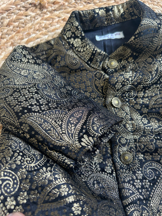 Royal Black Festive Banarasi Traditional Kurta for baby boy ethnic top wear