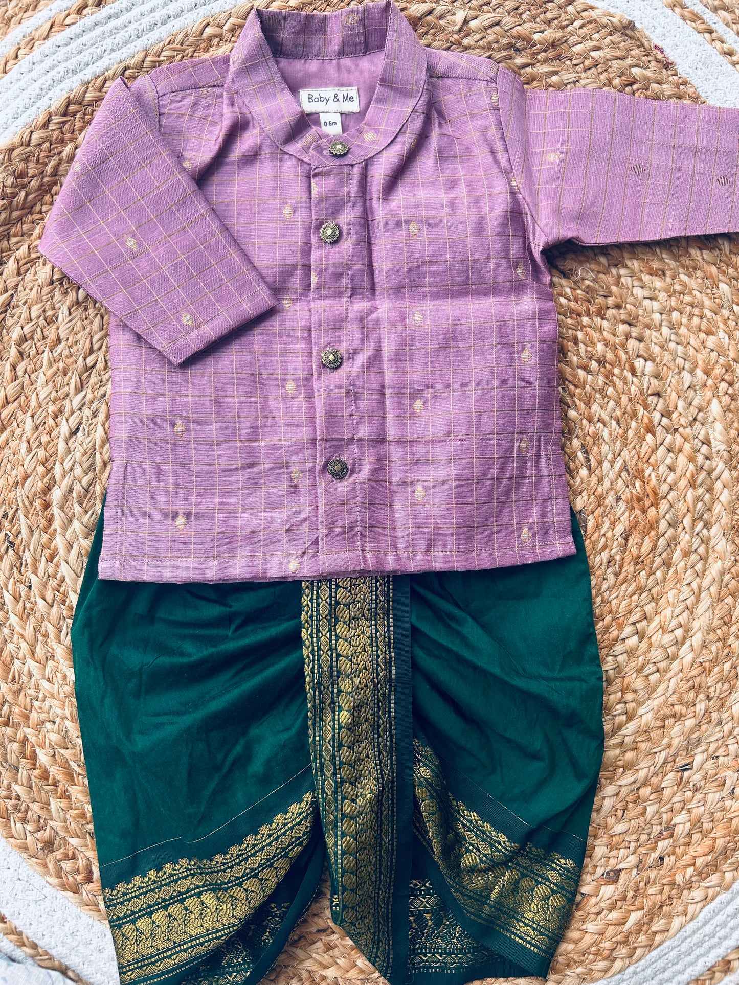 Reshme Chowka and green Kurta Dhoti for baby boy - Festive Collection