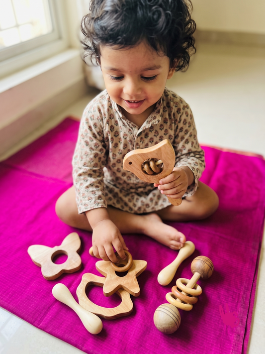 Organic teether made from neem wood gift combo for Baby Girl / Baby Boy for New Born Gift / 6th months birthday gift
