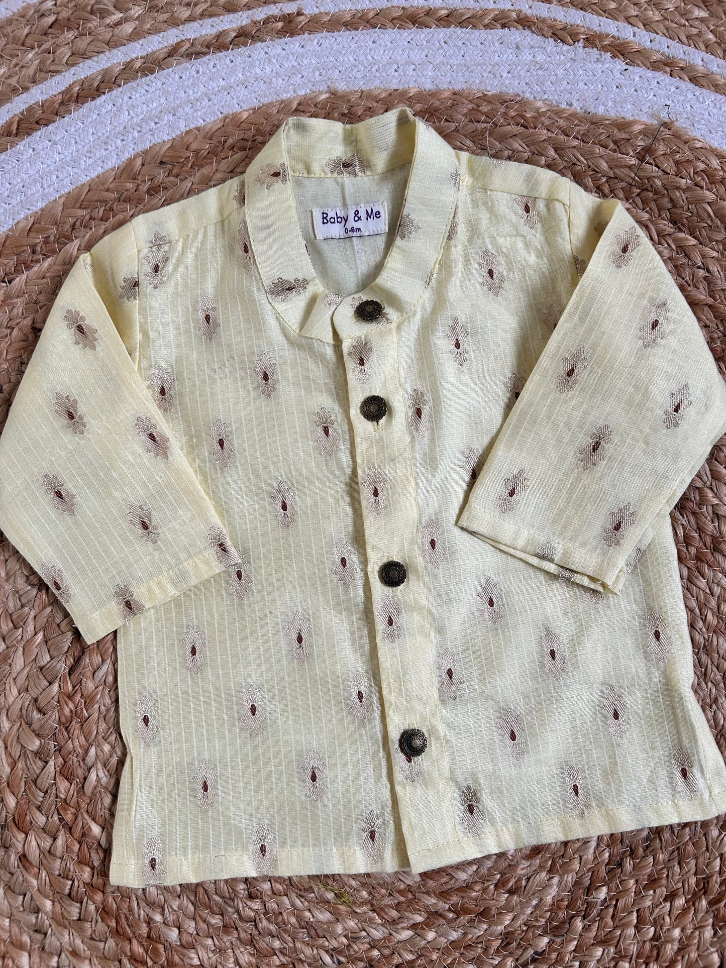 Yellow banarasi cotton with zari butta work and bottle green checked Dhoti for Boys – Traditional Ethnic Wear for Baby Boy