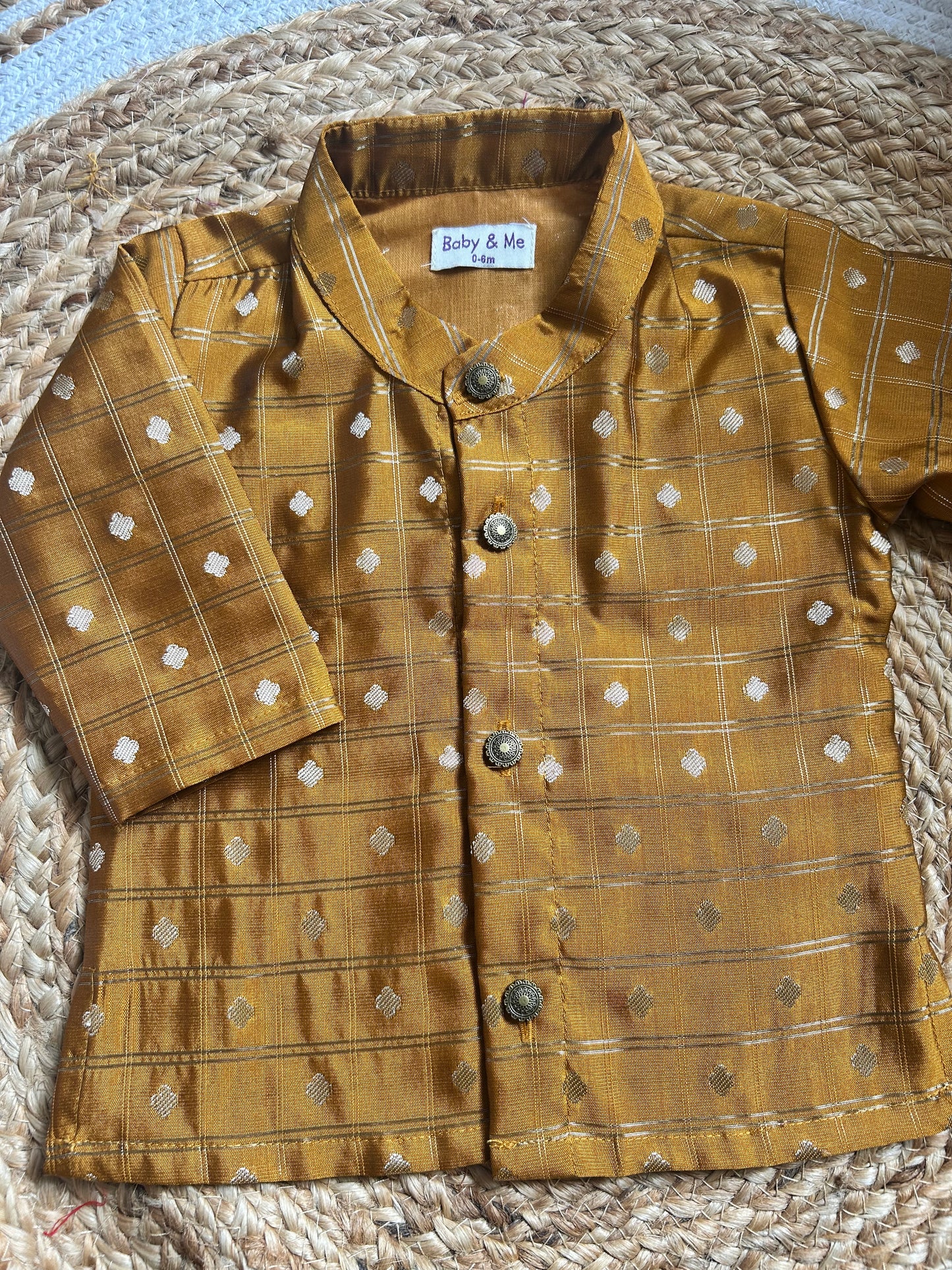 Honey gold with cream reshme chowka Kurta Dhoti for baby boy - Festive Collection