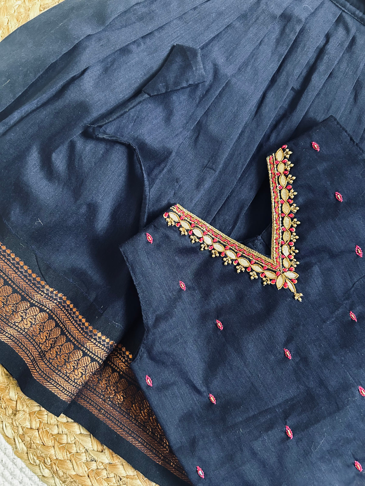 ನೀಲಿ (nīli) kanchi silk cotton sleeveless heritage langa blouse for baby girl