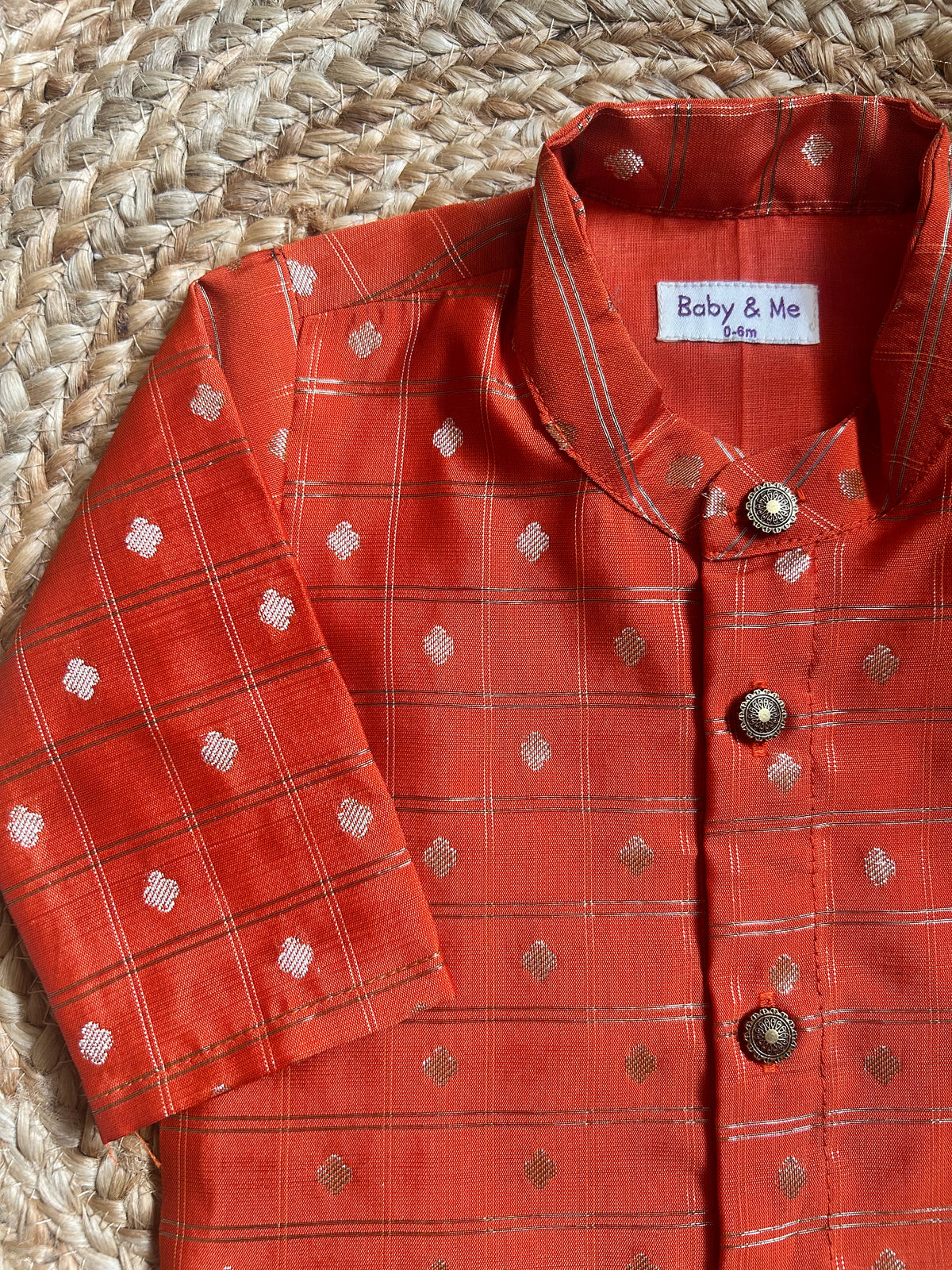 Orange butta checks Kurta for baby boy ethnic top wear