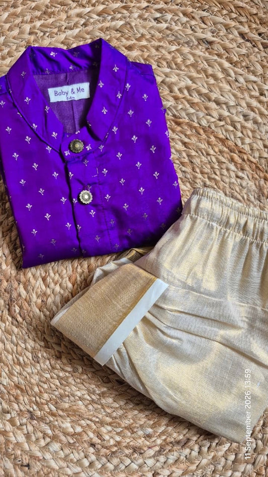 Purple shade kurta traditional gold dhoti ethnic wear for baby boy