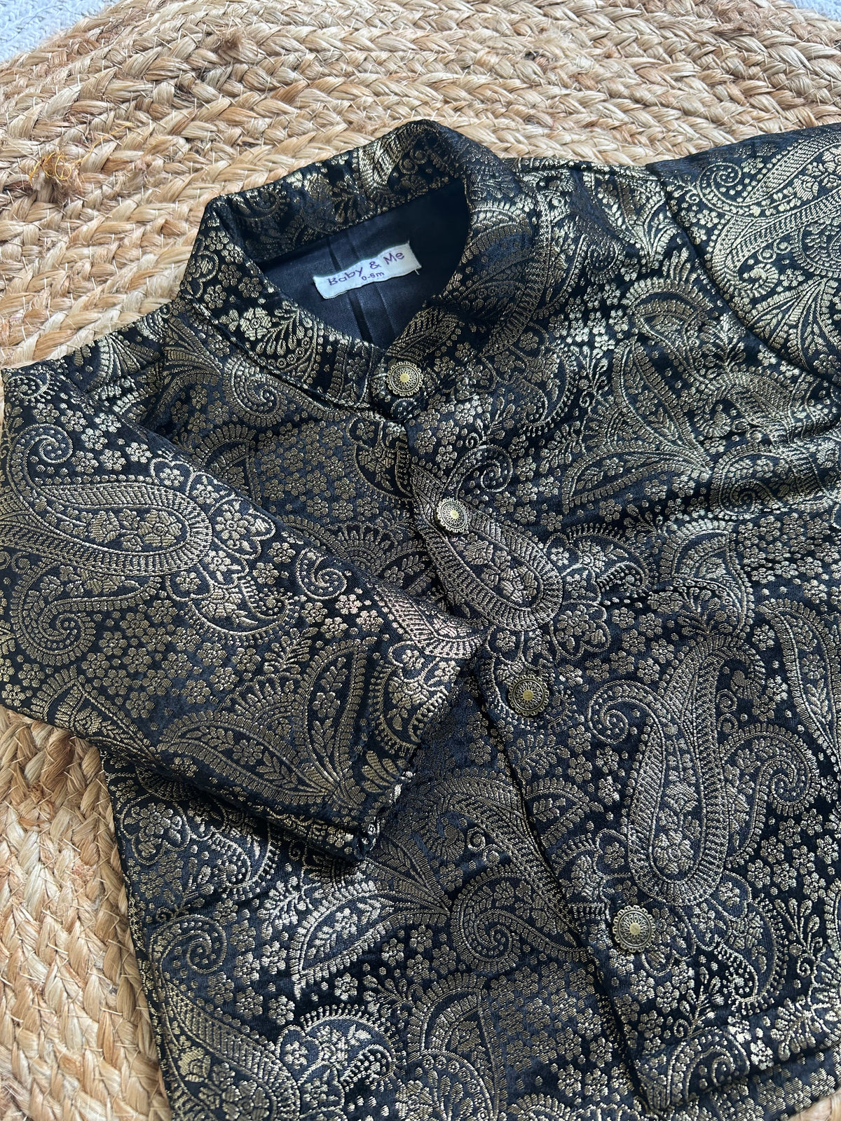 Royal Black Festive Banarasi Traditional Kurta for baby boy ethnic top wear