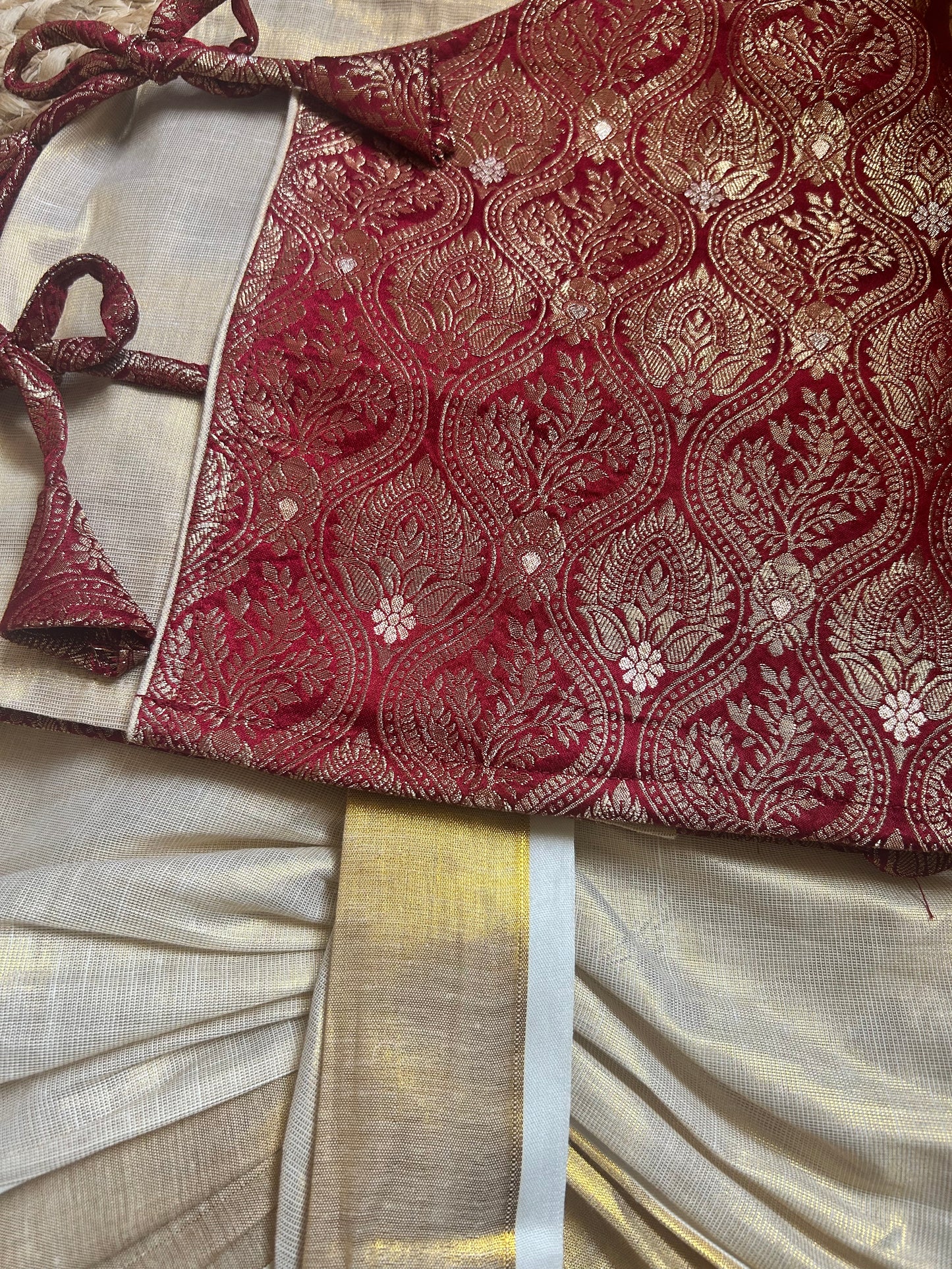 Maroon banarasi angrakha with traditional gold dhoti ethnic wear for baby boy