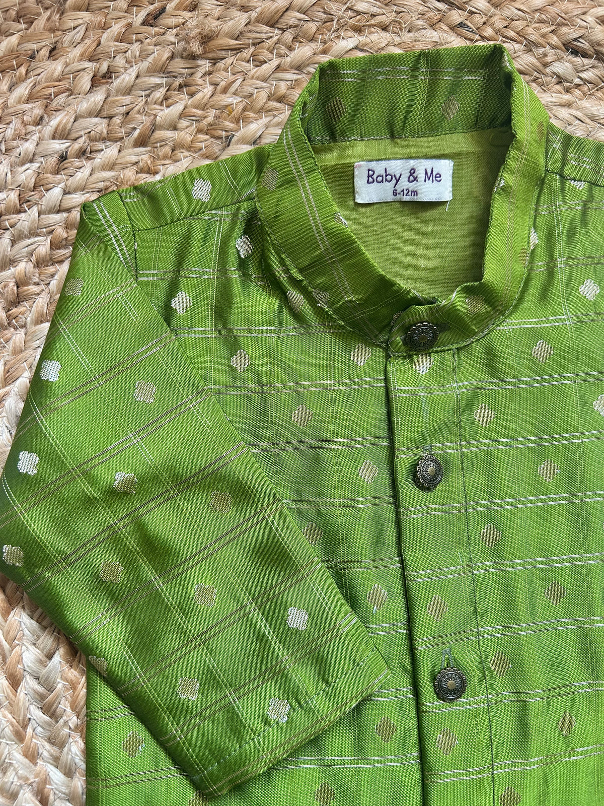 Parrot green reshme chowka Kurta for baby boy ethnic top wear